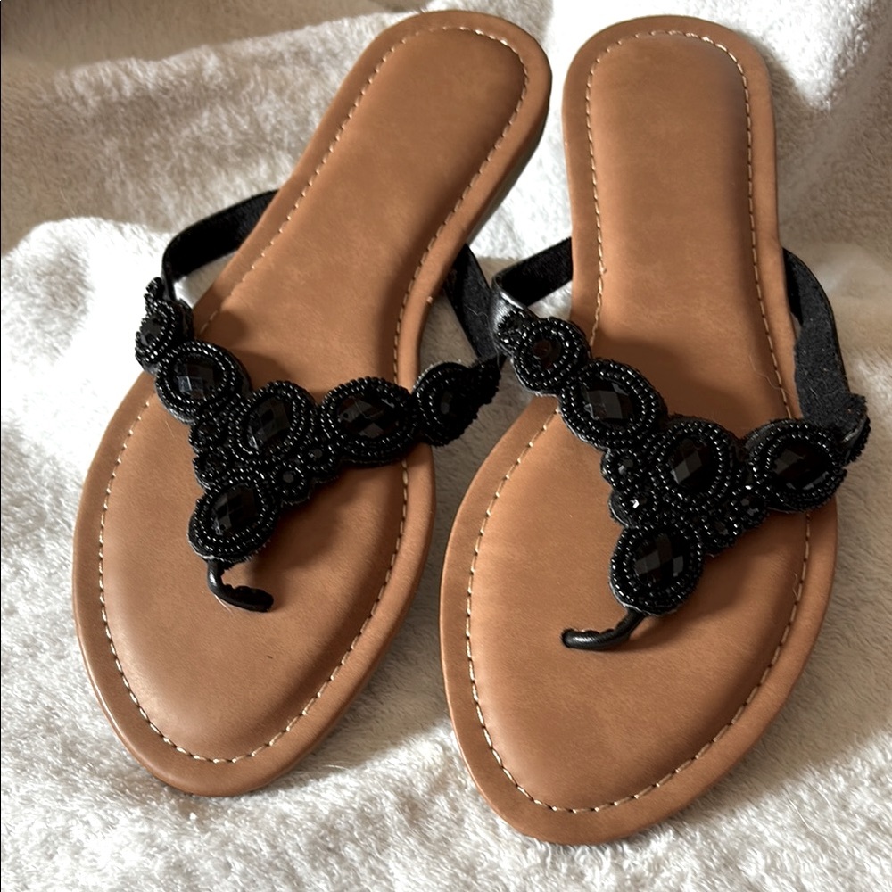 Elegant Black Beaded Women's Sandals
